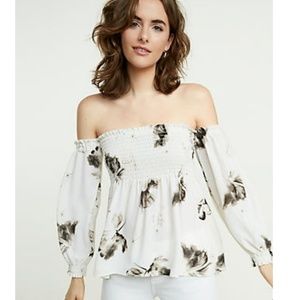 Express Off the Shoulder Smocked Floral Blouse